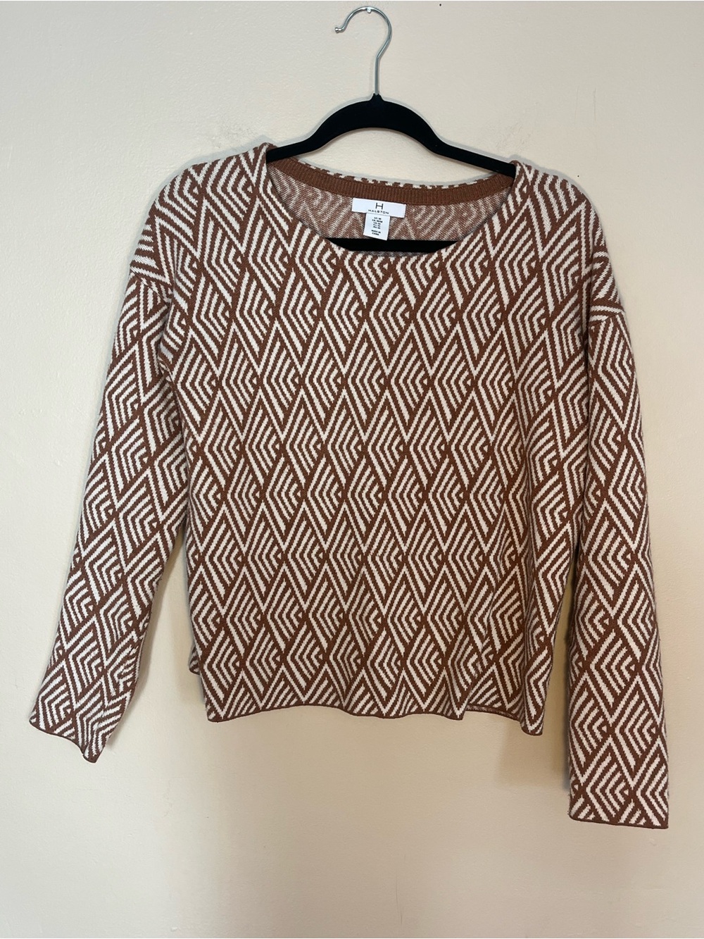 Halston Heritage Brown & Cream Geometric Knit Sweater